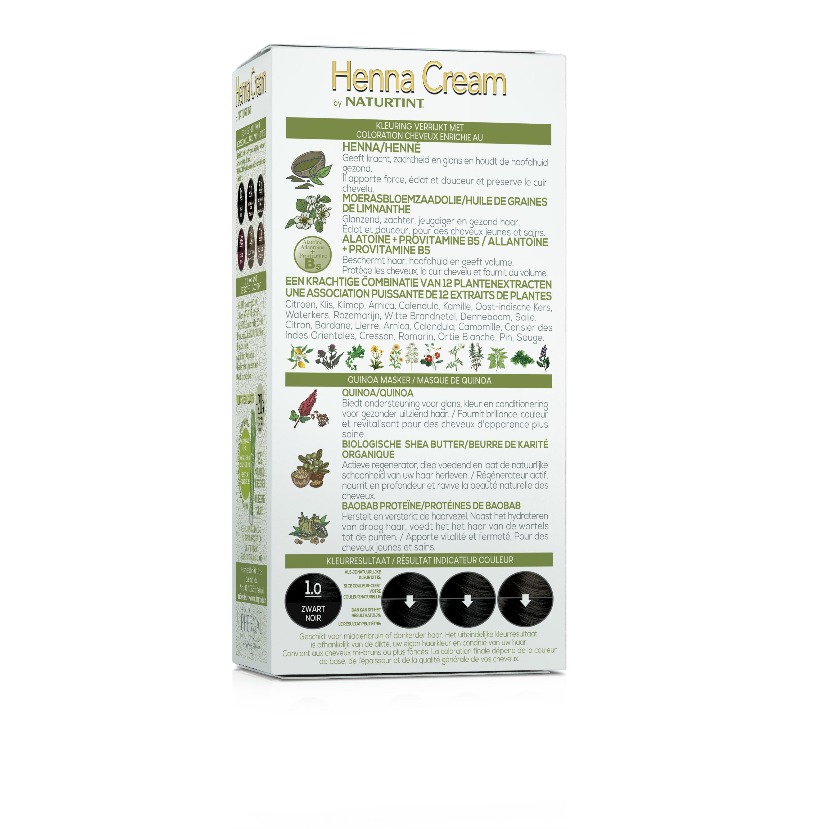 Naturtint Henna cream 1.0 zwart hair coloring tube, 110ml, natural black shade for permanent hair dye application