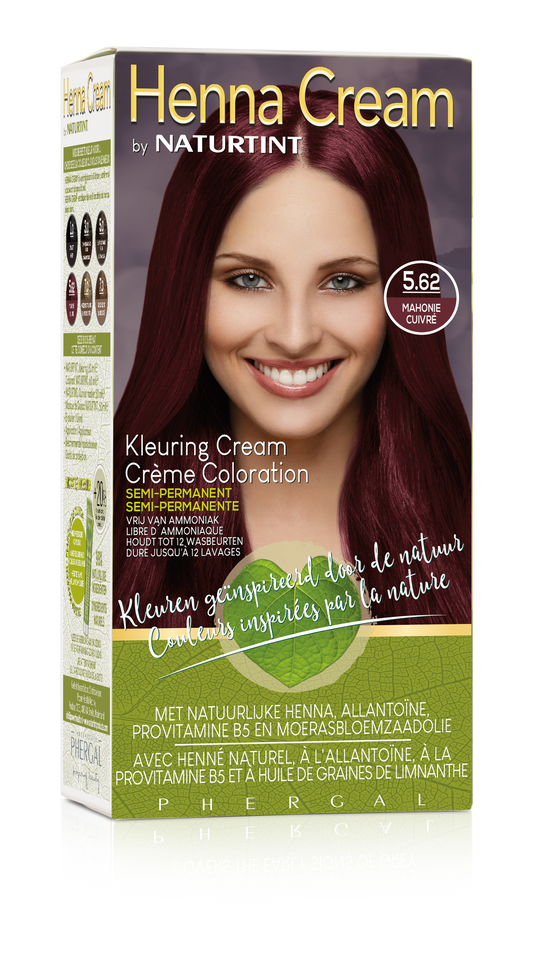 Naturtint Henna Cream 5.62 Mahogany Hair Dye in 110ml, natural hair coloring product with rich mahogany shade