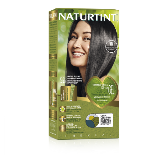 Naturtint 1N Ebbenhoutzwart hair coloring tube, 170ml, with black shade and natural hair dye packaging.