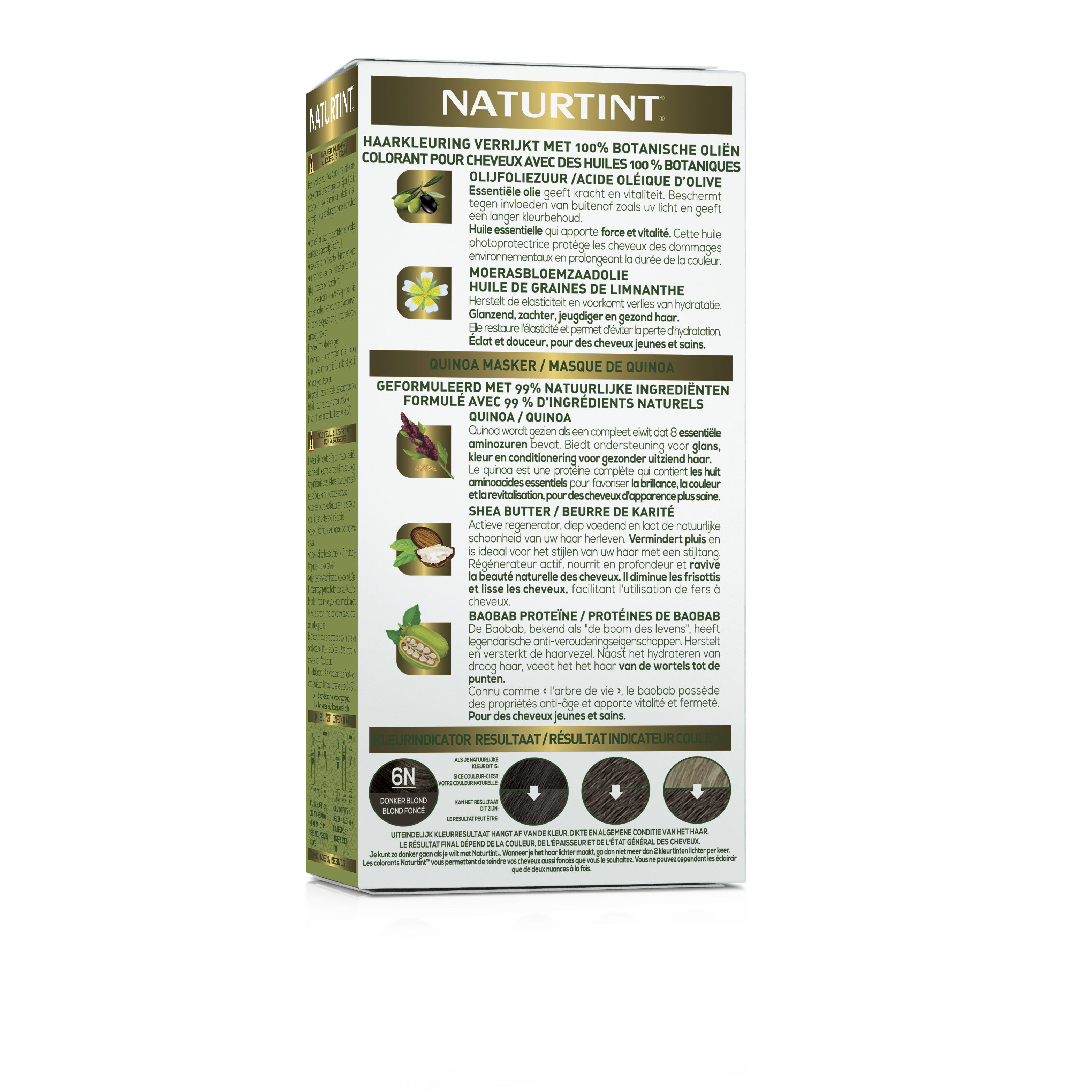 Naturtint 6N dark blond hair coloring box with 170ml of natural hair dye and application instructions.
