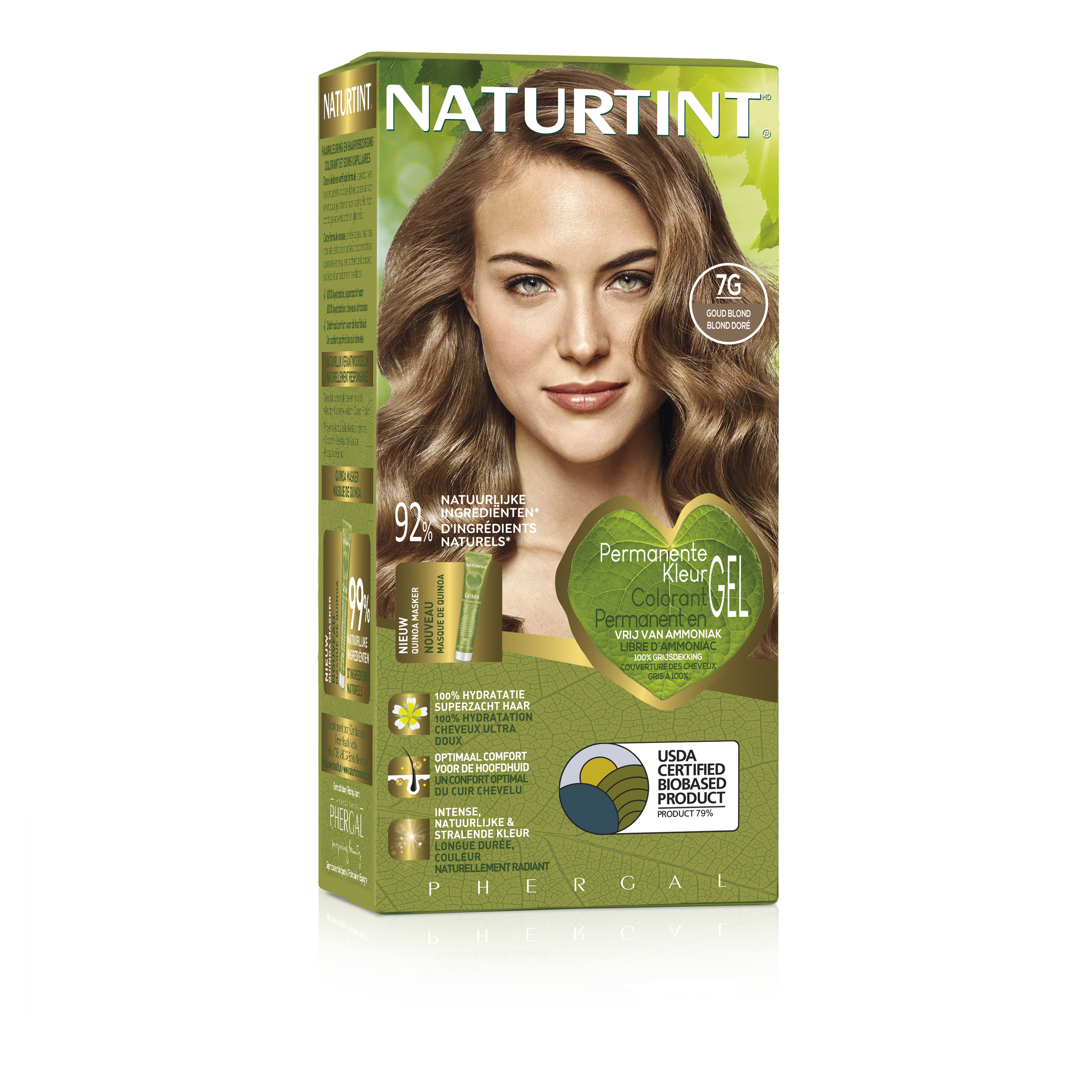Naturtint 7G Goudblond hair coloring cream in 170ml bottle, natural hair dye for blonde shades.