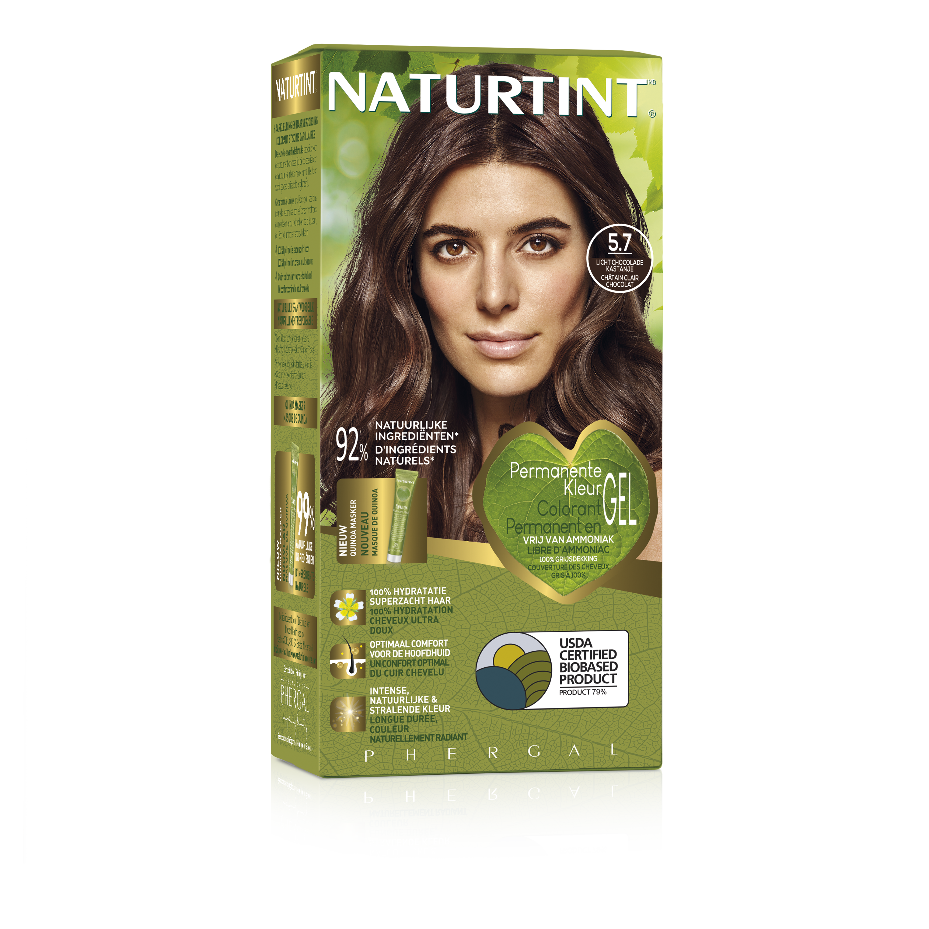 Naturtint 5.7 Licht Choco Kastanje hair coloring cream in 170ml bottle, natural hair dye with rich choco kastanje shade