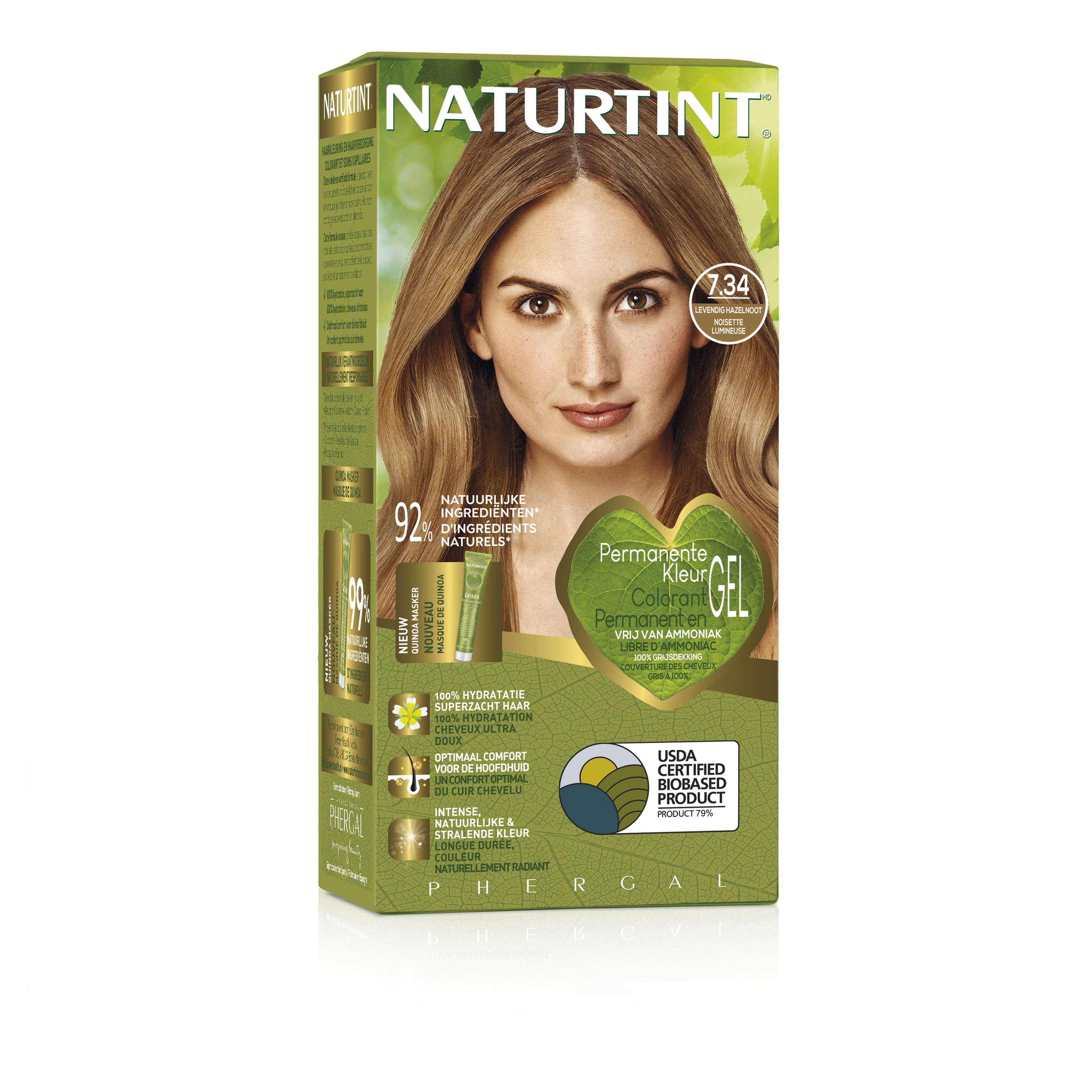 Naturtint 7.34 Helder hazelnoot hair coloring cream in 170ml tube, natural hair dye for warm hazel tones