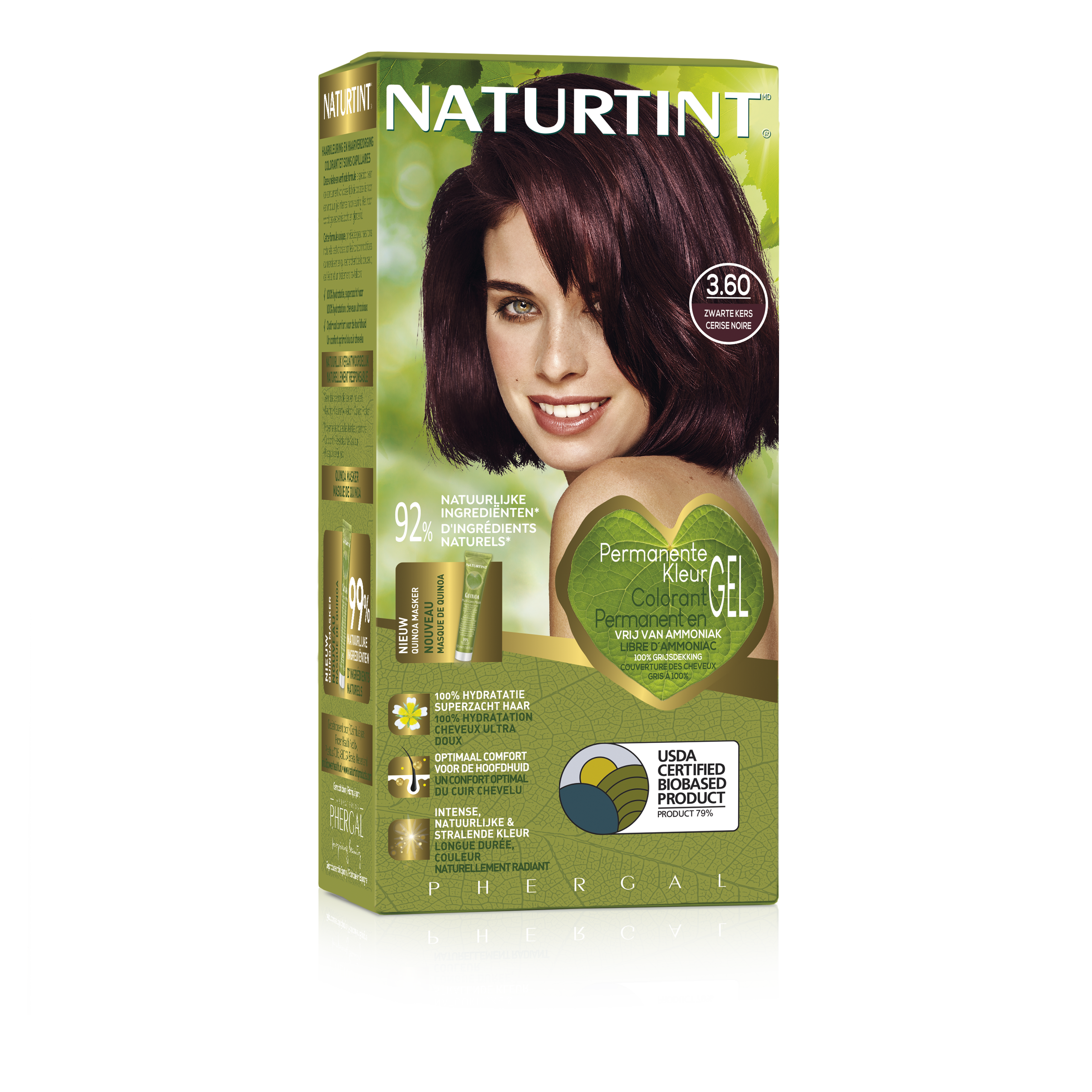 Naturtint 3.60 Zwarte Kers hair coloring tube, 170ml, natural hair dye product with black cherry shade.