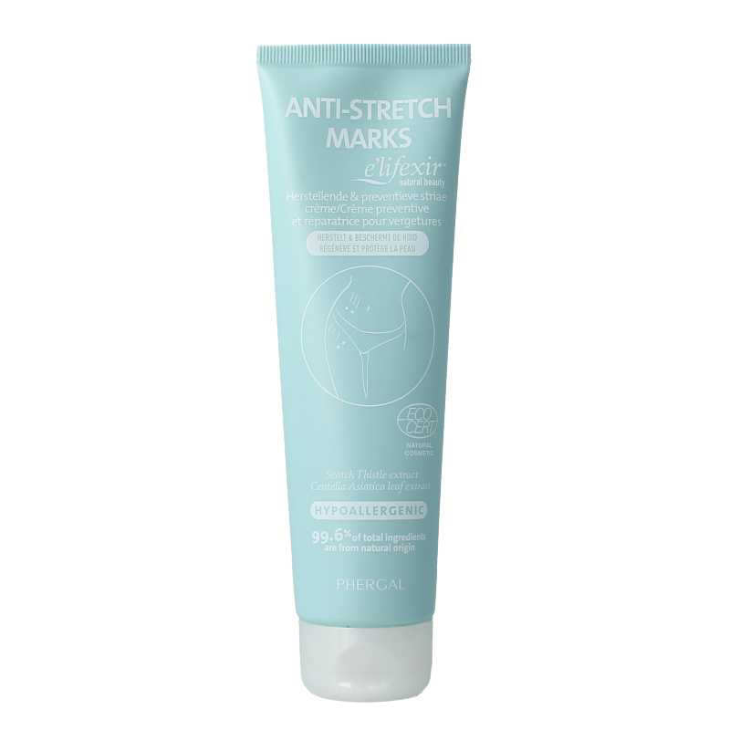 E Lifexir Anti-stretch marks body care tube, 150ml, moisturizing cream for skin elasticity and stretch mark prevention.