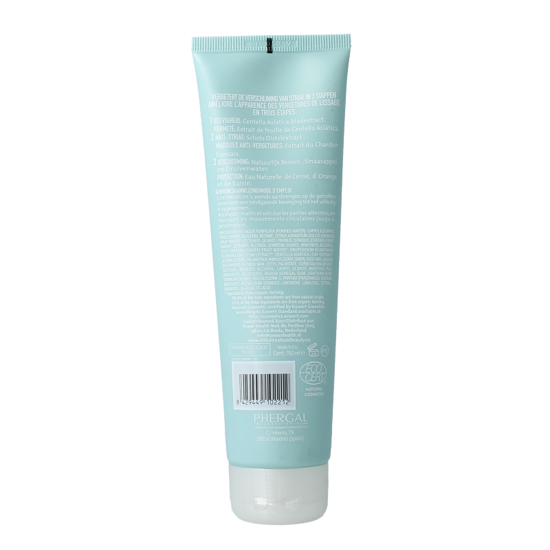 E Lifexir anti-stretch marks body care lotion in a 150ml bottle, with smooth texture and natural ingredients.