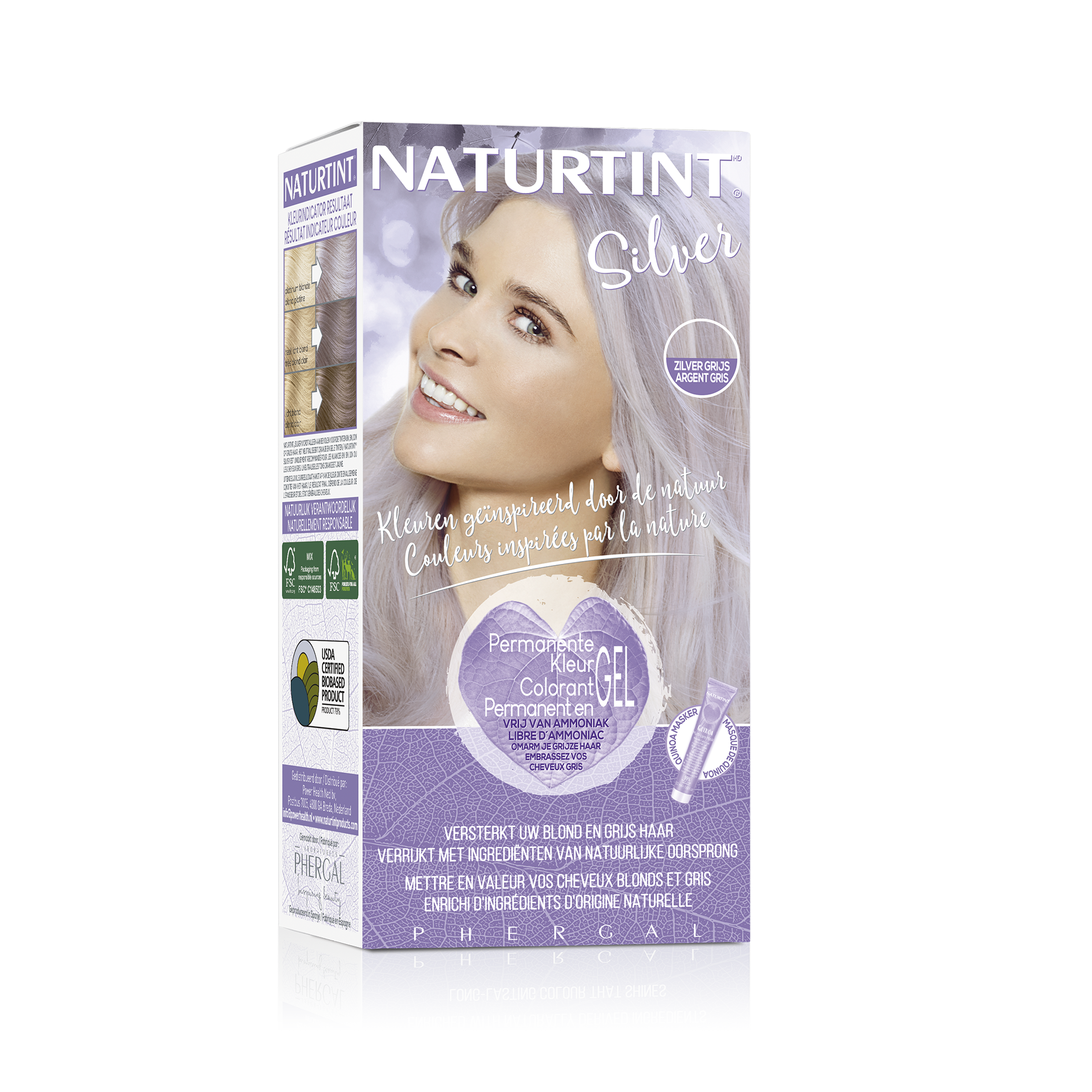 Naturtint Silver hair dye in 170ml bottle, showcasing the hair coloring product with packaging and branding.