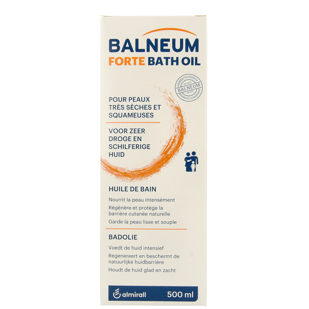 Balneum Badolie Forte 500ml bottle of bath and shower oil with soothing skincare ingredients, designed for gentle cleansing.
