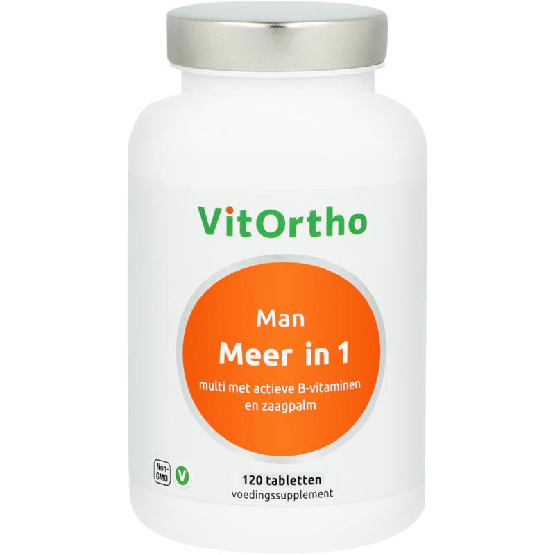 VitOrtho Meer in 1 multivitamin supplement bottle with 120 tablets, showing the label and product packaging.