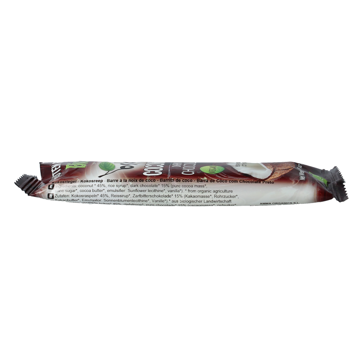 Oskri dark chocolate with coconut, organic, 53g bar, showing rich dark chocolate and shredded coconut on the packaging
