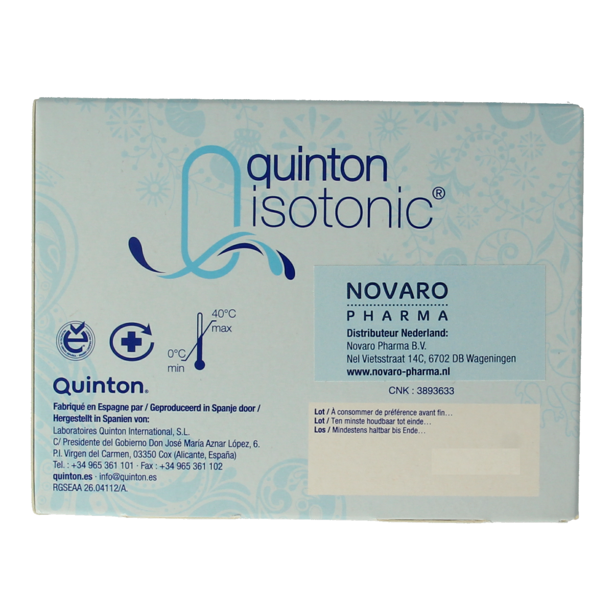 Quinton Isotonic mineral supplement ampoules, 10ml each, in a box of 30 for hydration and mineral balance.