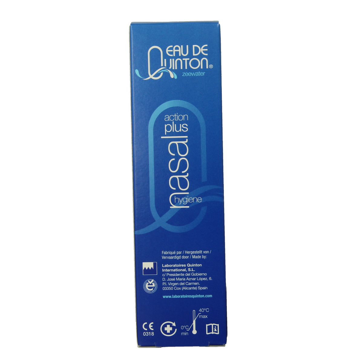 Quinton Nasal Action Plus spray in 100ml bottle, nasal care and inhalation product by Quinton, with a spray nozzle visible.