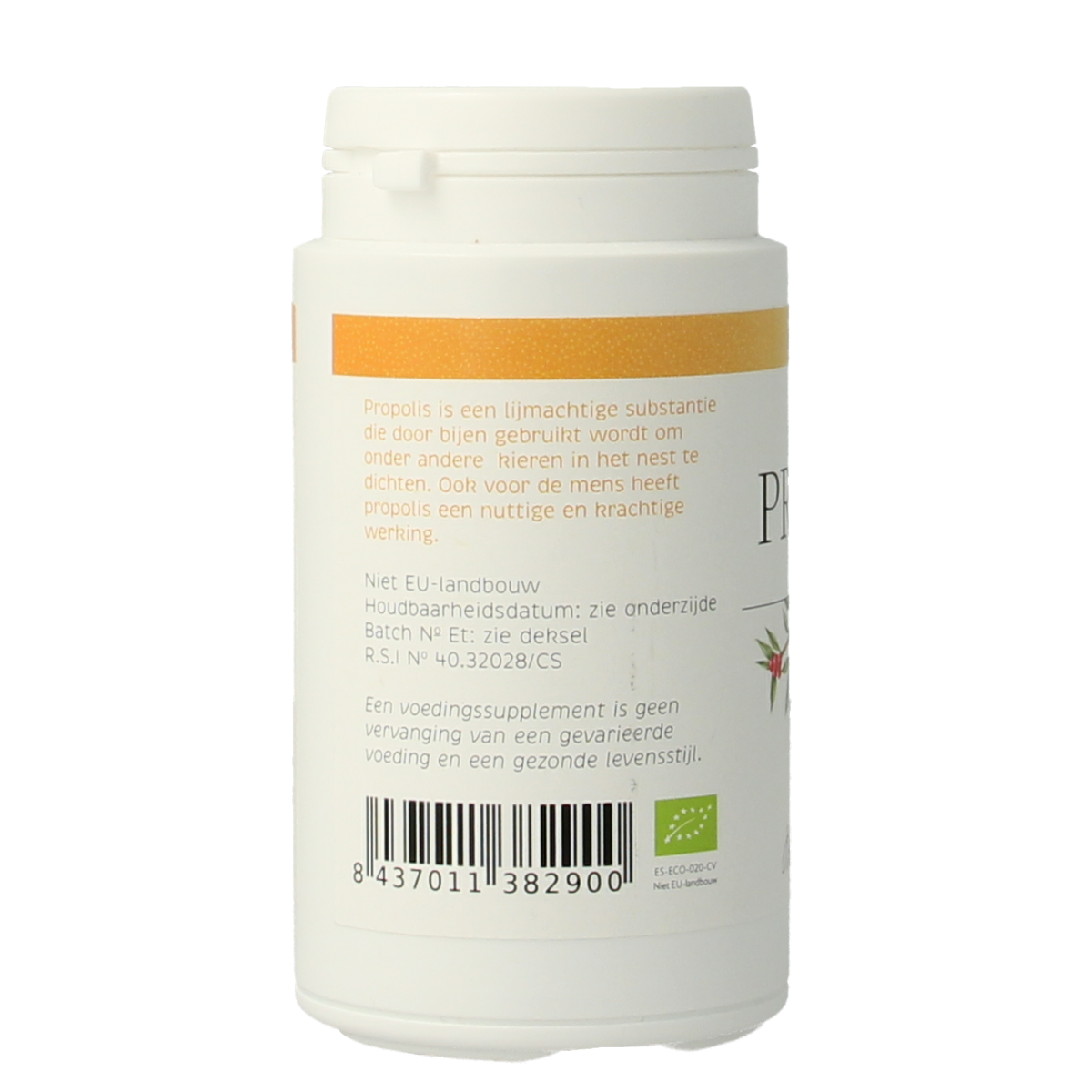 Michel Merlet Bio Propolis capsules, 90-count, herbal supplement in a clear bottle with capsules visible.
