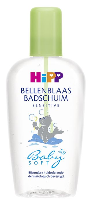Hipp Baby soft bellenblaas badschuim bottle, 200ml, gentle baby and toddler bath foam with soft bubbles in a colorful bottle.