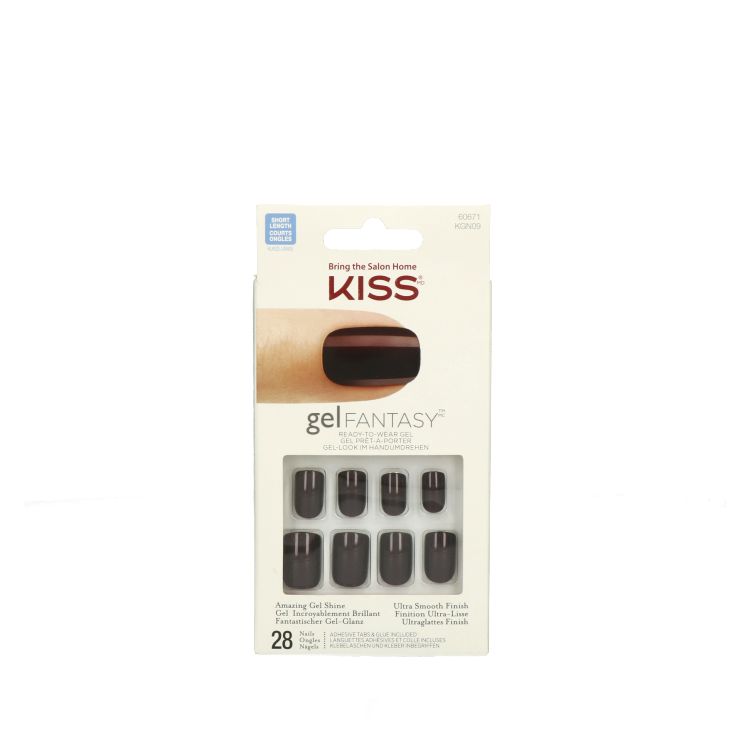 Kiss Gel Fantasy Ab Fab nails set with glossy, colorful false nails designed for a stylish make-up look.
