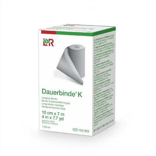 Elastic bandage Dauerbinde K, 7m x 10cm, ideal for quick compression and support, shown in the image.