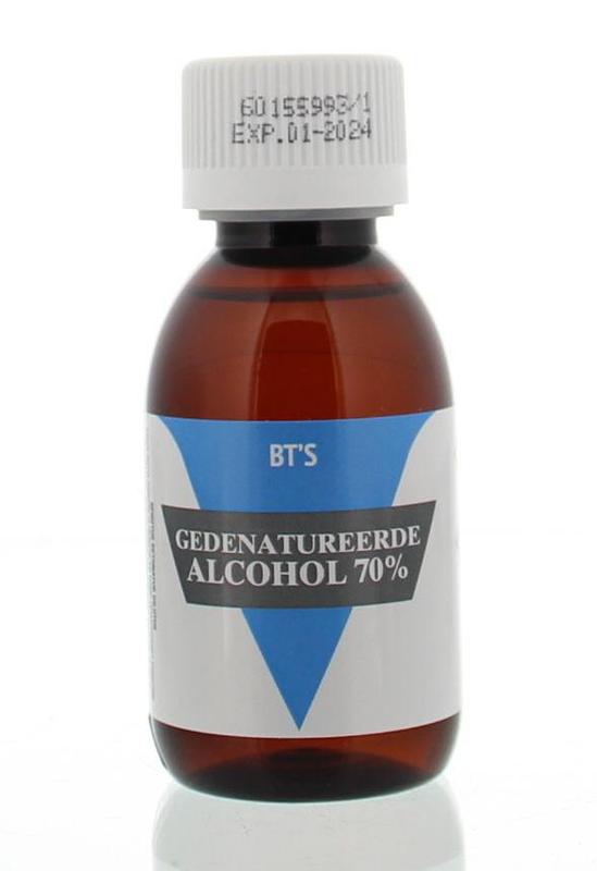 BT'S 70% alcohol disinfectant ethanol in 120ml bottle, ideal for sanitizing and cleaning surfaces.