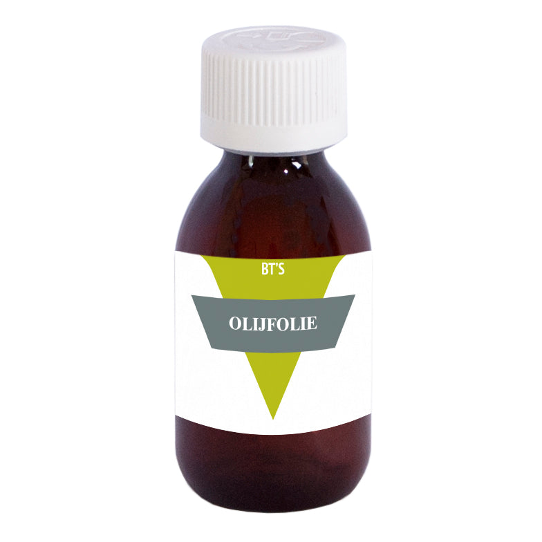 BT'S Olijfolie 120ml bottle with a clear label, golden olive oil inside, placed on a neutral background.