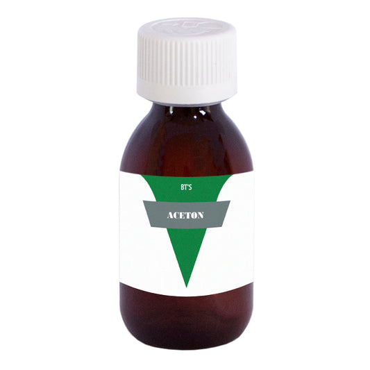 BT'S Aceton hand care product in a 100ml bottle, used for skin and nail treatment, with a clear liquid inside the container.