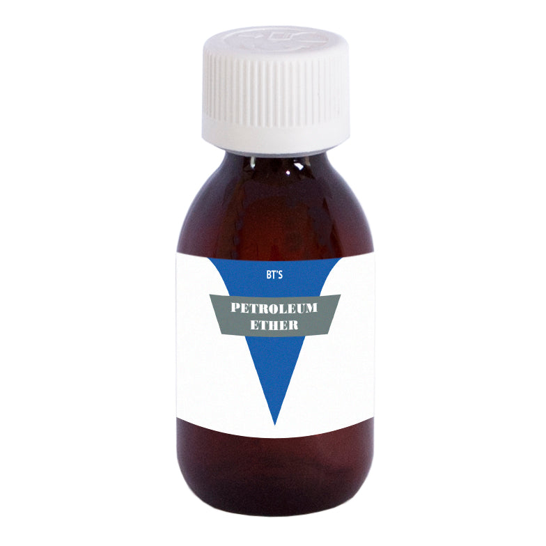BT'S Petroleum Ether cleaning product in a 120ml bottle, used for industrial and household cleaning tasks.
