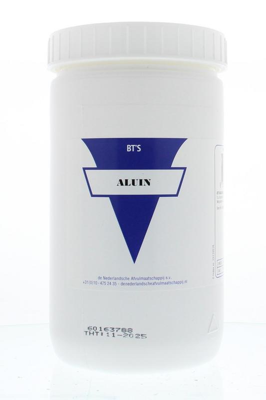 BT'S Aluin 1kg body care product in a clear jar, showing the powdery texture and label details for natural skincare use.