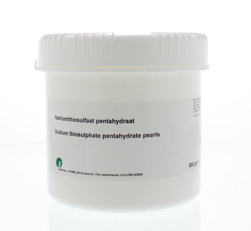 Orphi Natrium Thiosulfaat 500g container, a cleaning chemical used in industrial and laboratory applications.