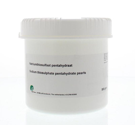 Orphi Natrium Thiosulfaat 500g container, a cleaning chemical used in industrial and laboratory applications.