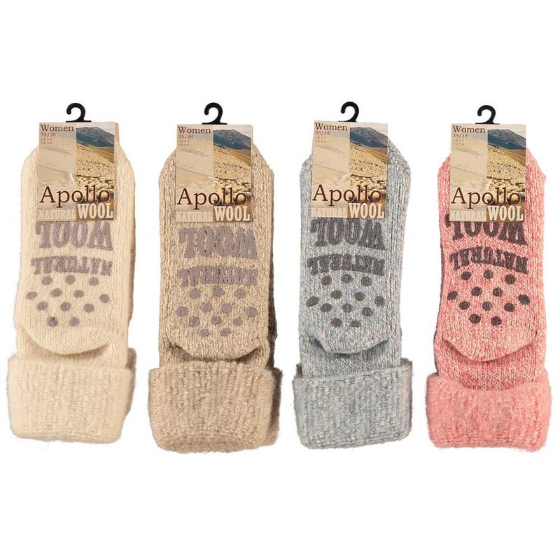 Apollo Slofsok dames anti-slip licht grey socks, size 35-38, showing soft fabric and grip soles for comfortable wear.