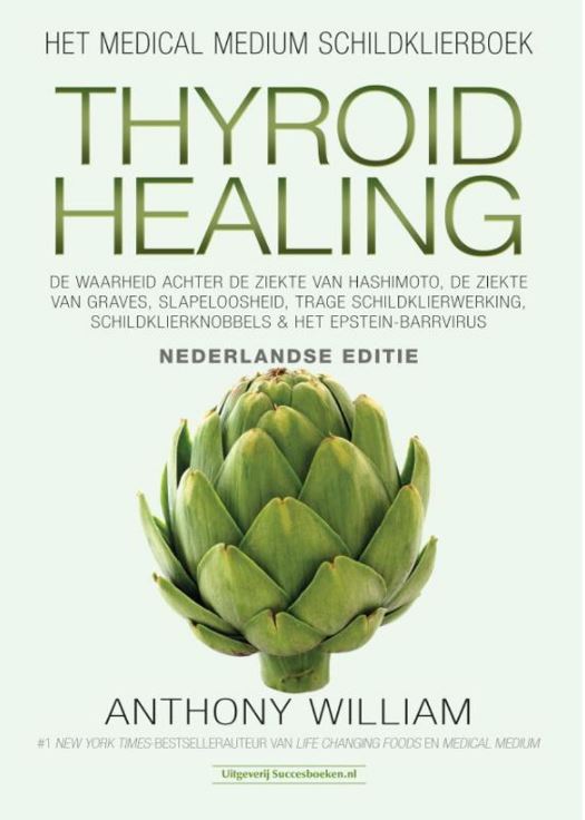 Succesboeken Thyroid Healing Dutch book cover featuring title and author details, focused on thyroid health and healing.