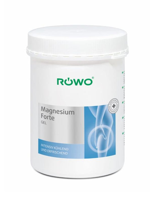 Rowo Magnesium Forte gel in a 1-liter bottle, body care product for muscle relaxation and skin soothing.
