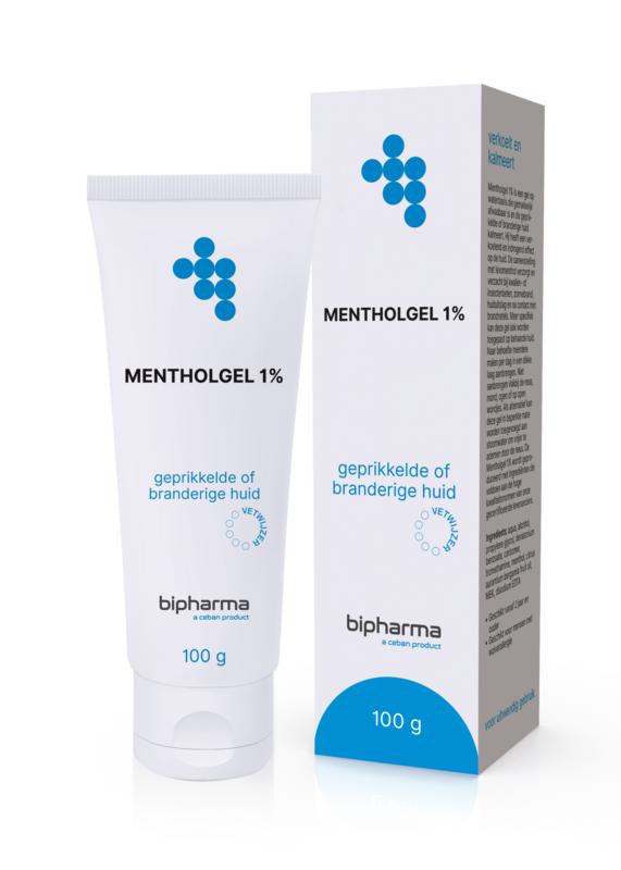 Bipharma Mentholgel 1% body care gel in 100g tube, featuring menthol for soothing skin relief