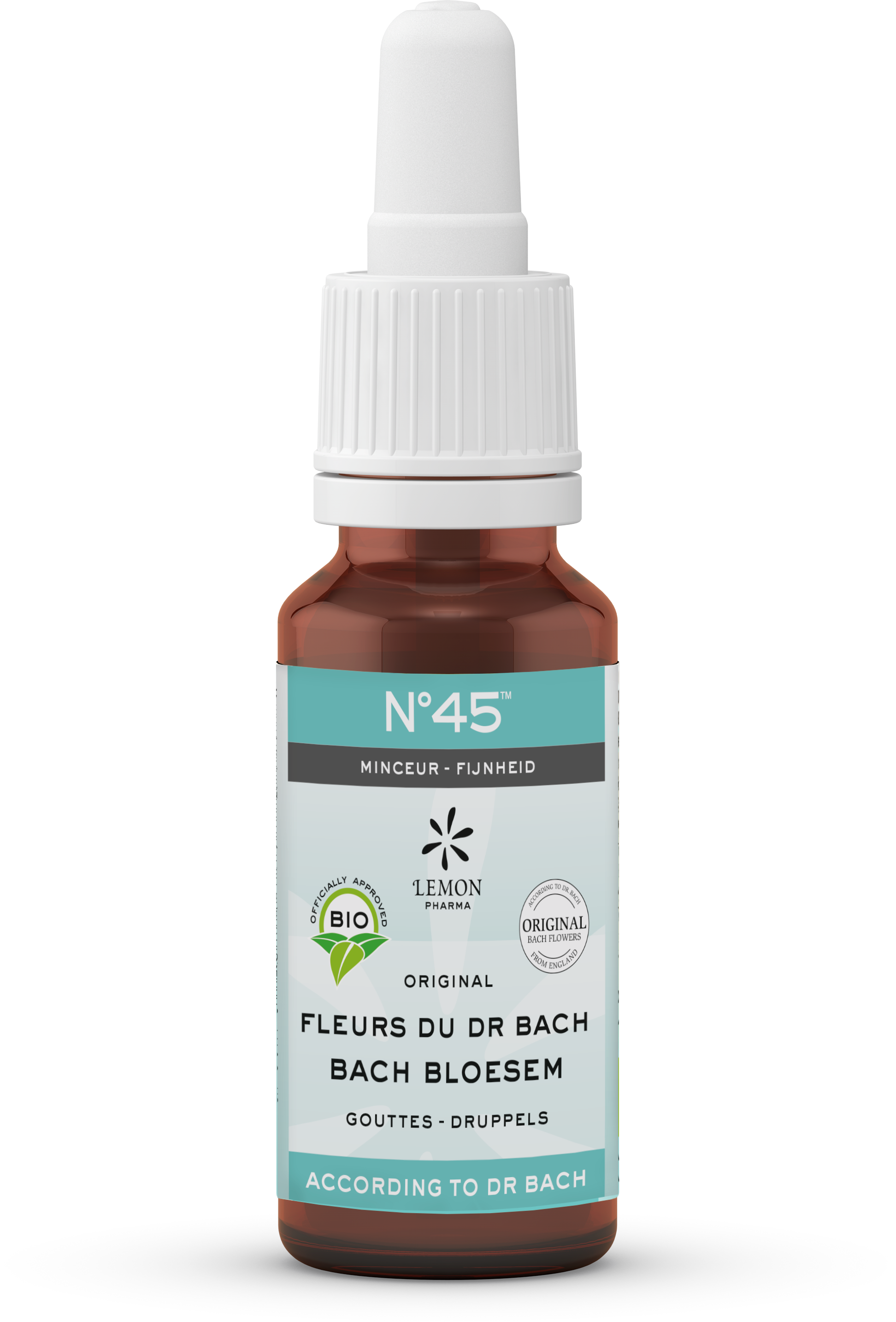 Bach Bloesem herbal remedy bottle labeled Bach Bloesem mengeling, 20ml, in a natural setting with flowers and herbal ingredients.