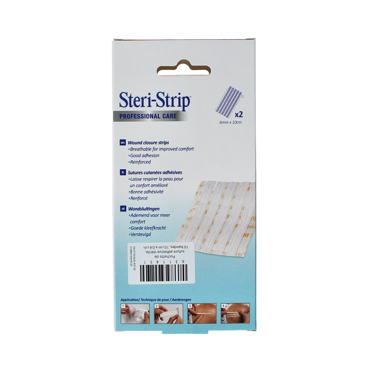 3M Steri-Strips adhesive wound closure strips, 10 x 6mm, 10-pack, for minor cuts and injuries.