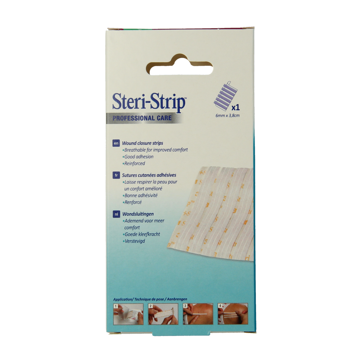 3M Steri-Strip hecht 6x38mm adhesive wound closures, 6-pack of medical tape and bandages for minor skin injuries.