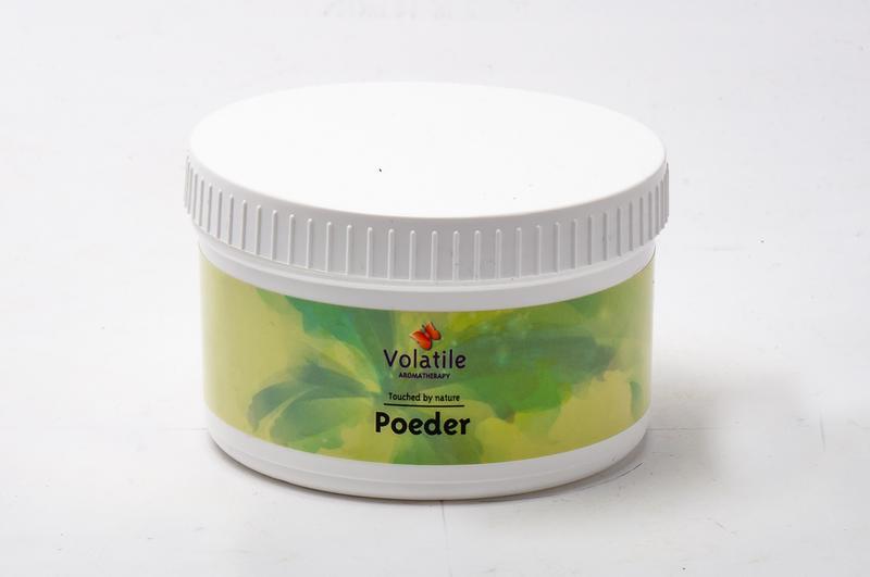 Volatile Fango poeder 150g, natural etherische oliën powder with herbal and mineral ingredients, in a clear container.