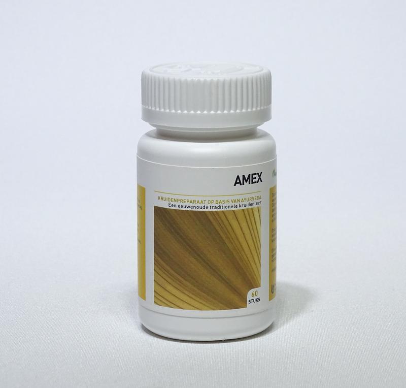 Ayurveda Health Amex herbal supplement in a bottle with 60 tablets, natural herbal kruidenpreparaten for health support