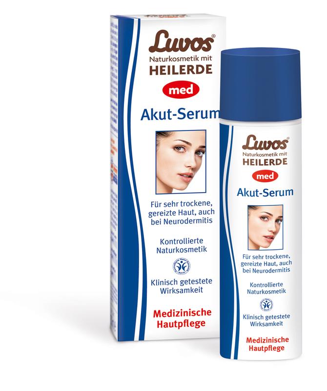 Luvos Med acuut gezichtsverzorgingsserum in 50ml bottle, skincare product for facial care, with a clear label and pump dispenser.