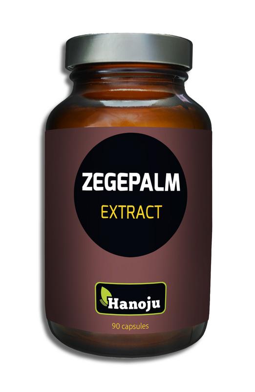 Hanoju Saw Palmetto Zegepalm Extract capsules, 450mg, herbal supplement in a white bottle with 90 capsules.