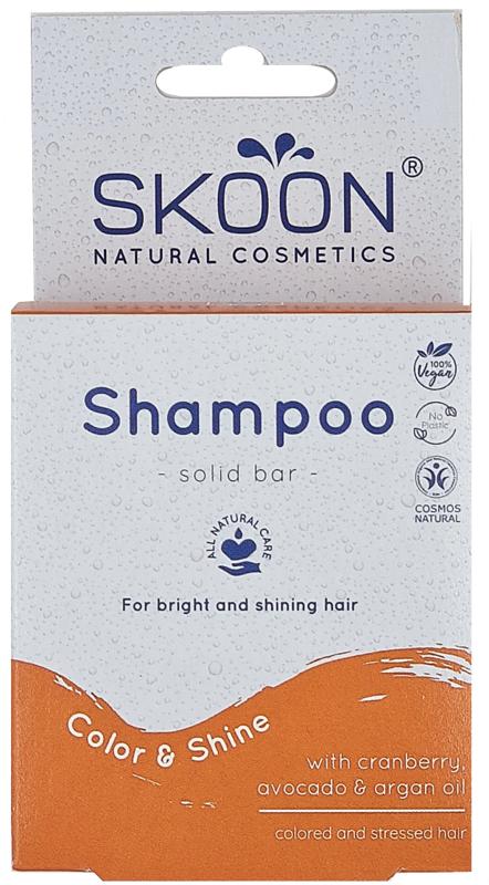 Skoon Solid Shampoo Color & Shine in 90g, natural hair care bar with vibrant color, designed to enhance shine and hair health.