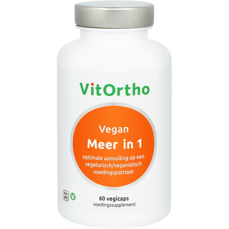 VitOrtho Meer in 1 vegan multivitamine capsules, 60 vegetarian dietary supplements for overall health and wellness.