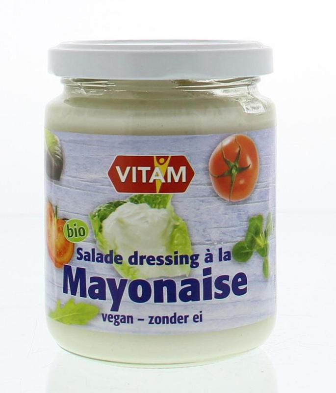 Vitam Salade dressing a la mayonnaise zonder ei bio in 225ml bottle, creamy salad sauce, natural and egg-free.