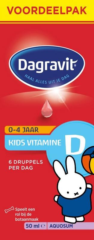 Dagravit Vitamine D Aquosum 50ml bottle, natural liquid vitamin D supplement in a clear glass container.