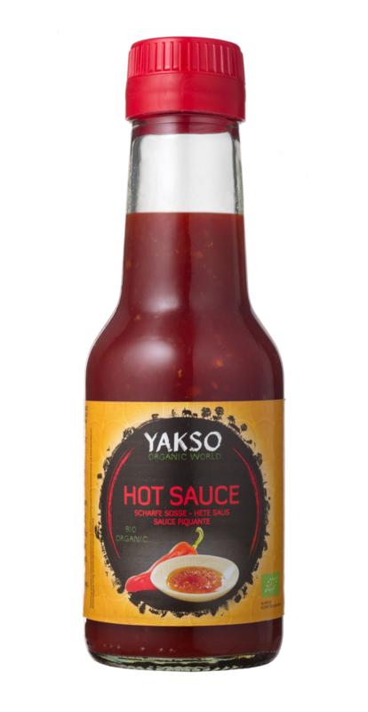 Yakso Hete Saus bio in 140ml bottle, a spicy organic sauce from Yakso for enhancing dishes and flavor.
