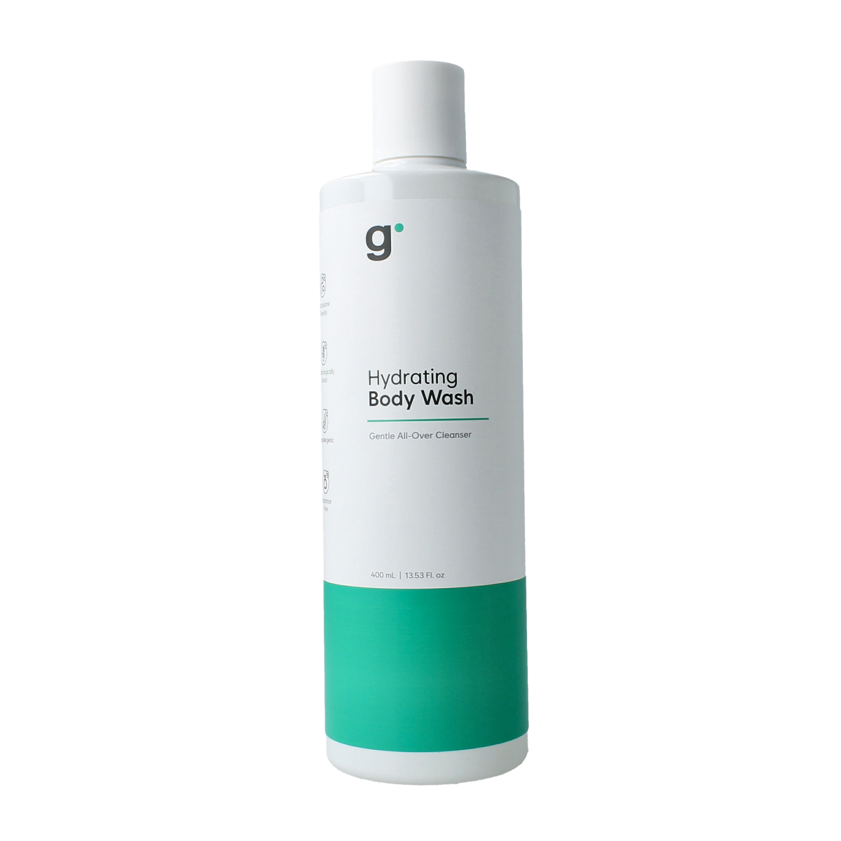 Gladskin Bodywash hydrating bad en douche bottle, 400ml, with clear label and pump dispenser for gentle skin cleansing.
