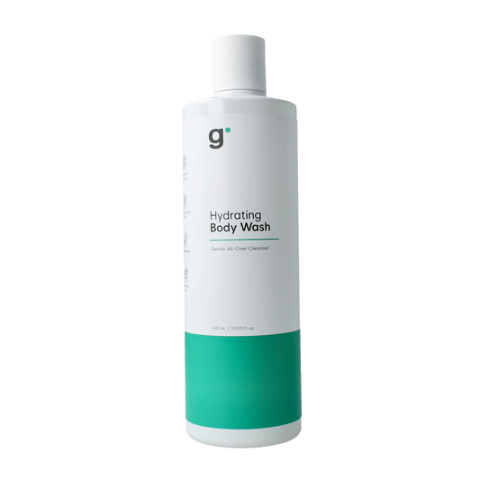 Gladskin Bodywash hydrating bad en douche bottle, 400ml, with clear label and pump dispenser for gentle skin cleansing.
