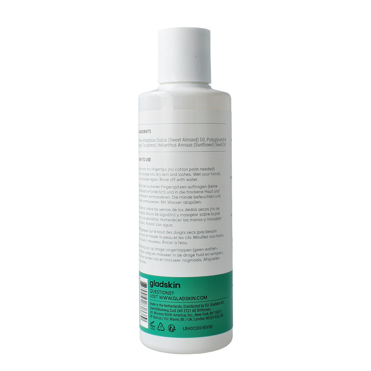 Hydrating Gladskin Oil Cleanser for face, 200ml bottle, gentle skincare product with natural ingredients for daily facial cleansing.