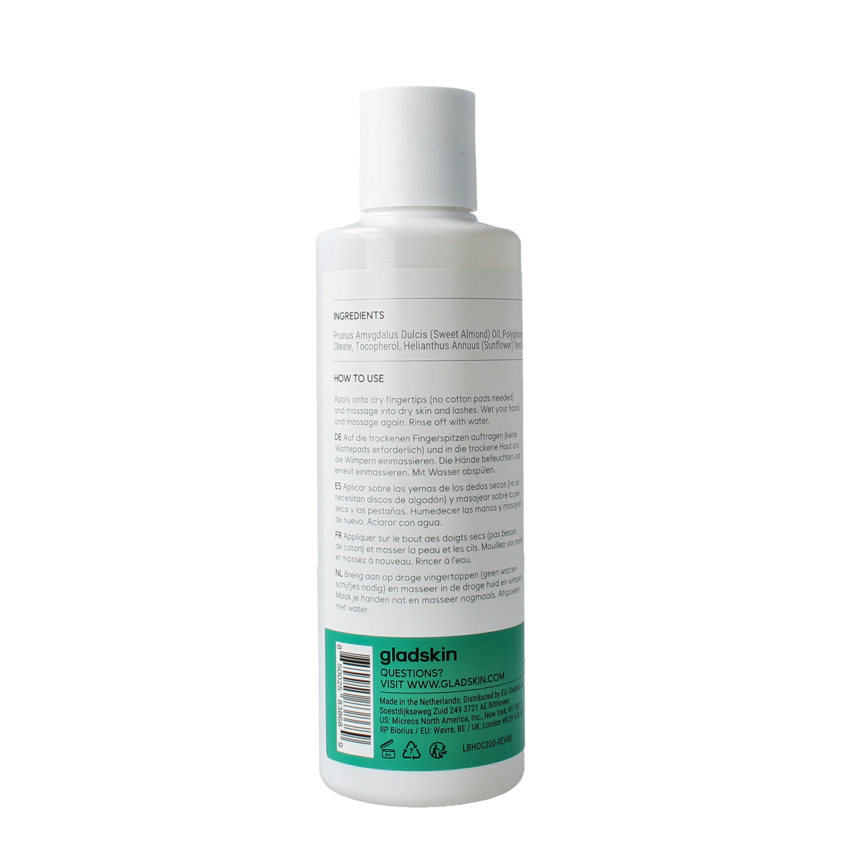 Gladskin Oil Cleanser Hydrating for face, 200ml, gentle skincare with nourishing ingredients, suitable for daily facial use.