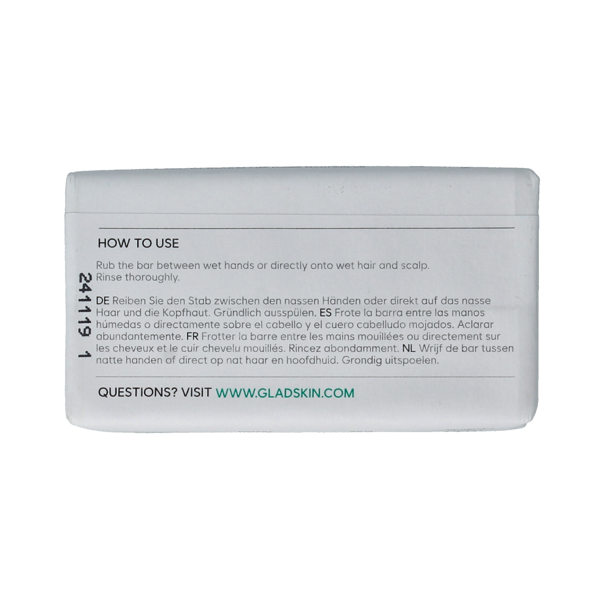 Gladskin gentle shampoo bar for hair care, 110g, natural soap bar for gentle scalp cleansing and hair nourishment.