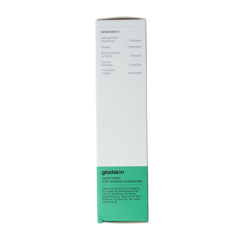 Gladskin Facial Scrub with Vitamin E, gentle exfoliating skincare product in 75ml tube, for clean and refreshed skin