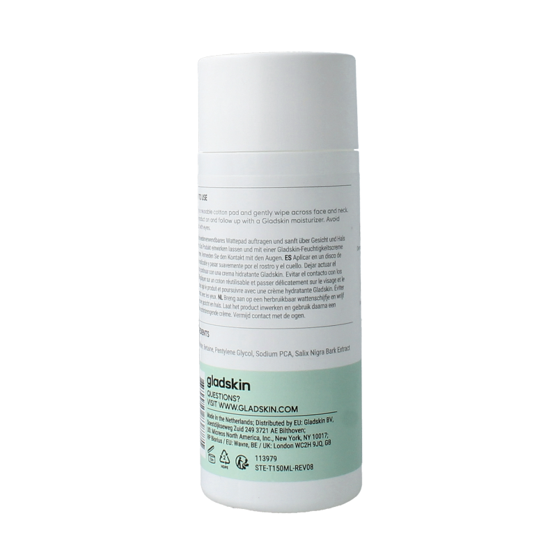 Gladskin Tonic Gentle Touch facial skincare bottle, 150ml, with clear label and pump dispenser for sensitive skin.